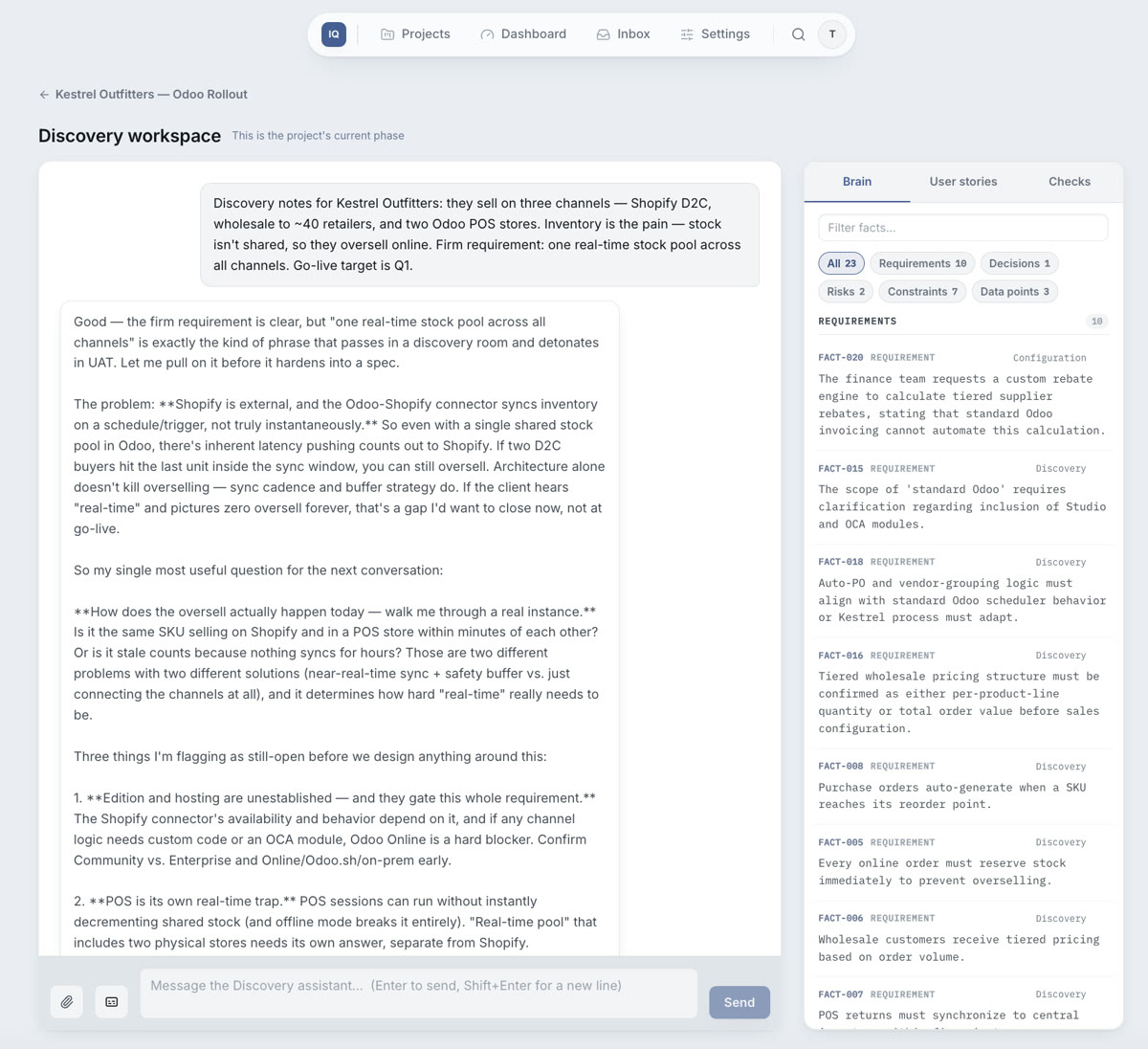 The project brain — AI grounded in your Odoo version's official docs