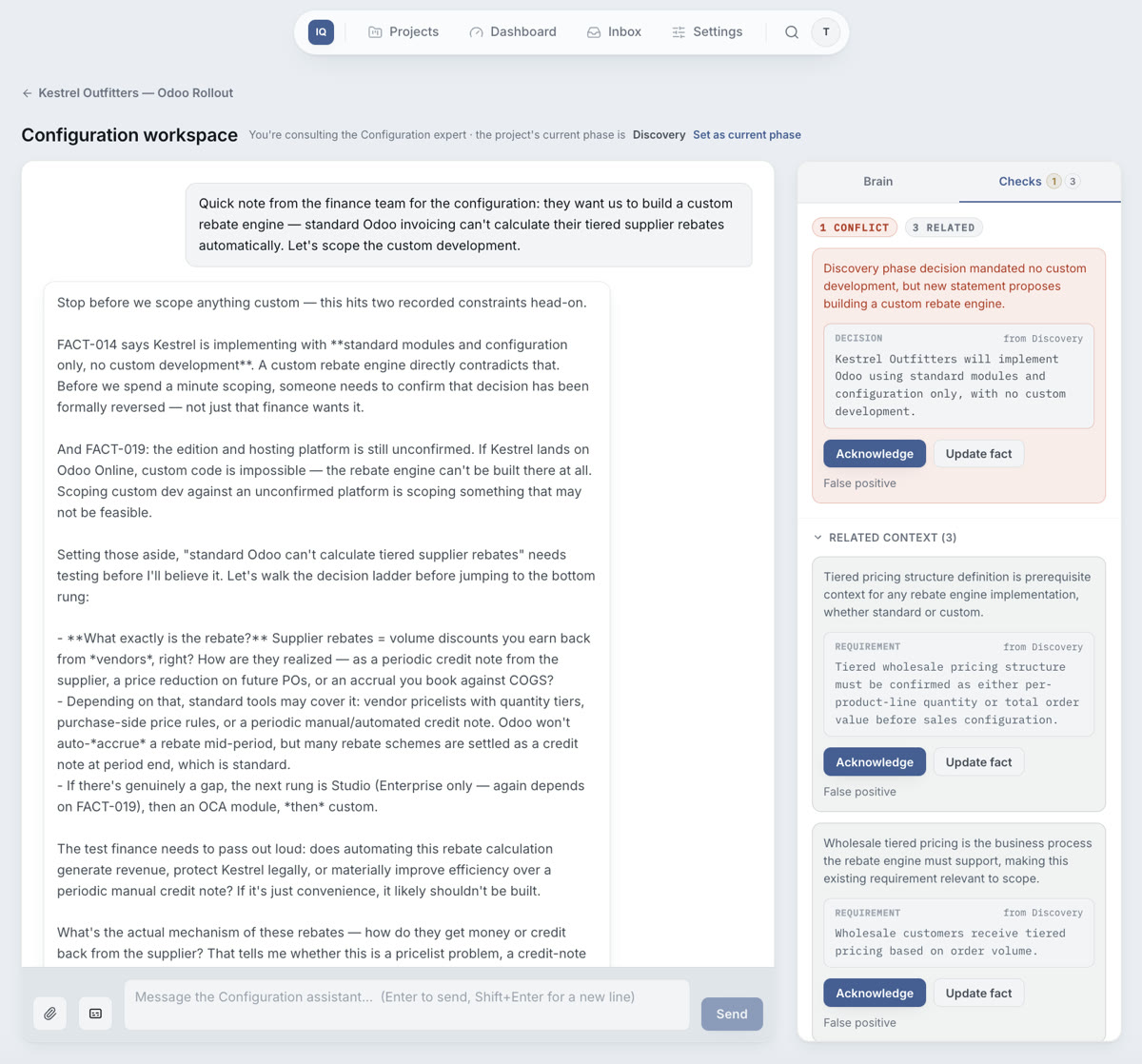 Cross-phase conflict caught in the Checks panel